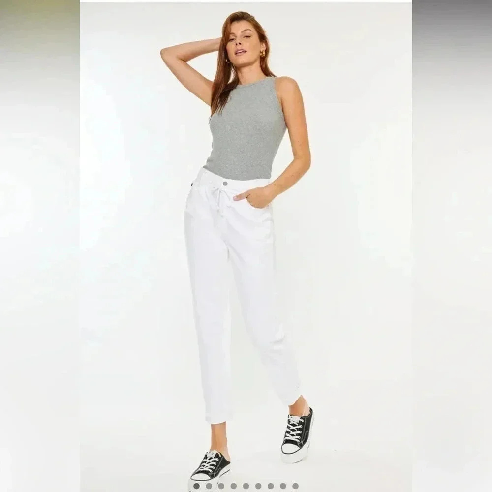 Kancan women’s Queens Ultra High Rise Slouch Fit White Drawstring Jeans size 30 - Picture 2 of 15